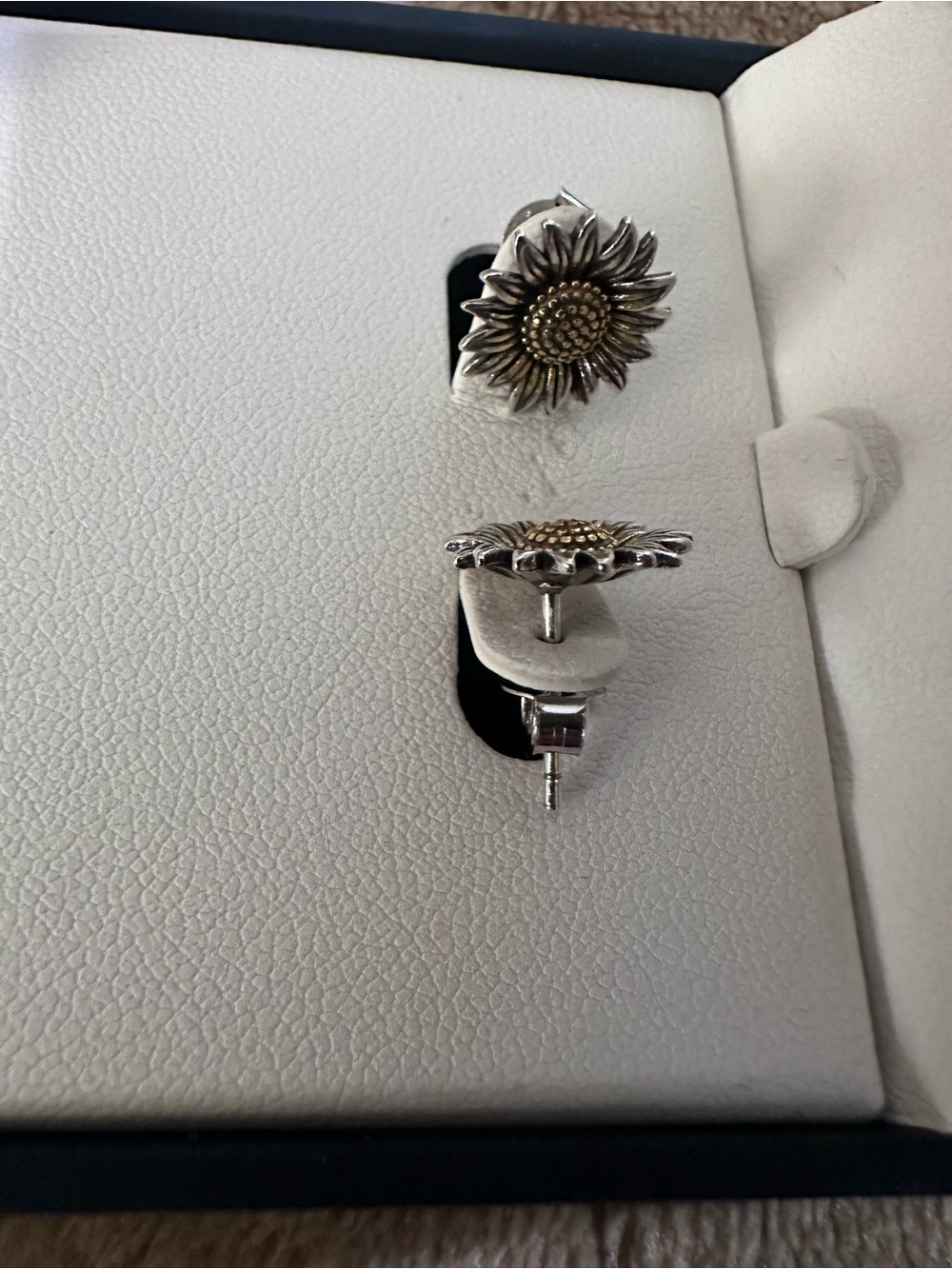 Sunflower Stud Earrings in Silver and Gold Tone - Picture 3 of 3
